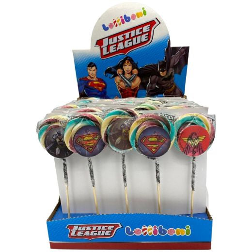 JM Lolliboni Justice League Swirl Lollipop (4X30GRX50PCS) - Aytac Foods Wholesale