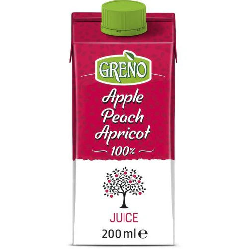 Greno 100% NFC Juice – Apple, Peach & Apricot (24 x 200ml Tetra Pak) - Aytac Foods Wholesale