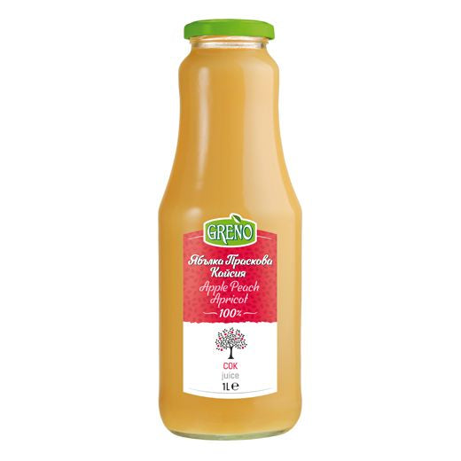 Greno-Apple Peach Apricot 100% NFC Juice 1L Glass Bottle (6-Pack) - Aytac Foods Wholesale