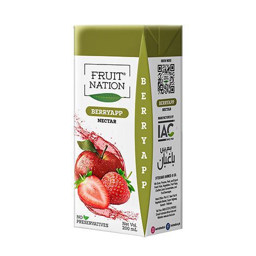 Fruit Nation Berry-App Nectar (Strawberry Apple) (6x6X200ML) - Aytac Foods Wholesale