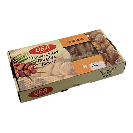 Libyan Oea Deglet Nour Dates on Branch – 1kg x 12 - Aytac Foods Wholesale