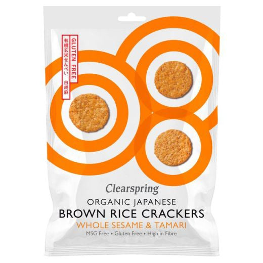 Clearspring Organic Brown Rice Crackers with Whole Sesame & Tamari 40g