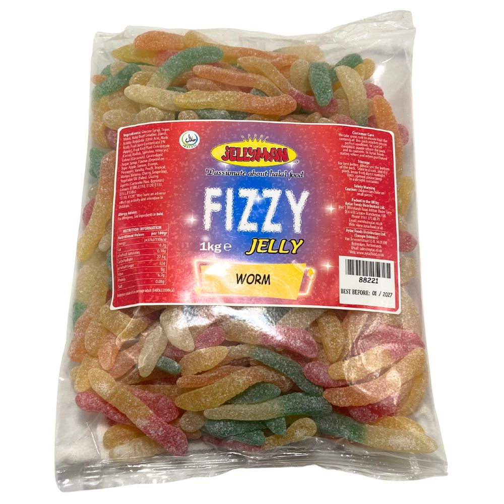 Jellyman Fizzy Worms Mix – Bulk Jelly 1kg - (Pack of 12)