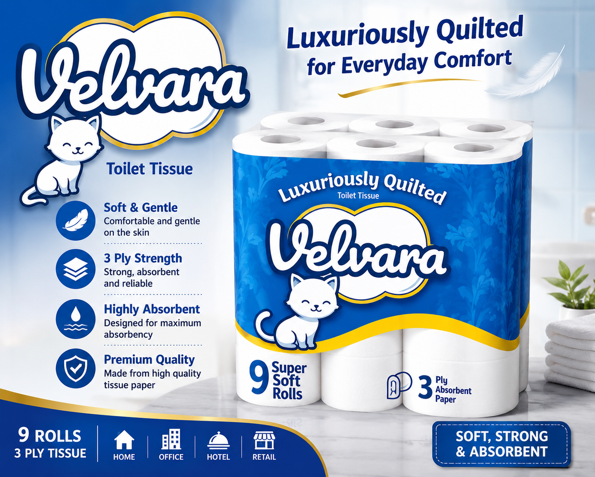 Velvara Toilet Tissue 3PLY 9 Rolls (80GR)
