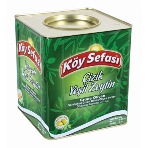 Koy Sefasi Green Olive Scratched [Tin] (Cizik) (1x9KG) - Aytac Foods Wholesale