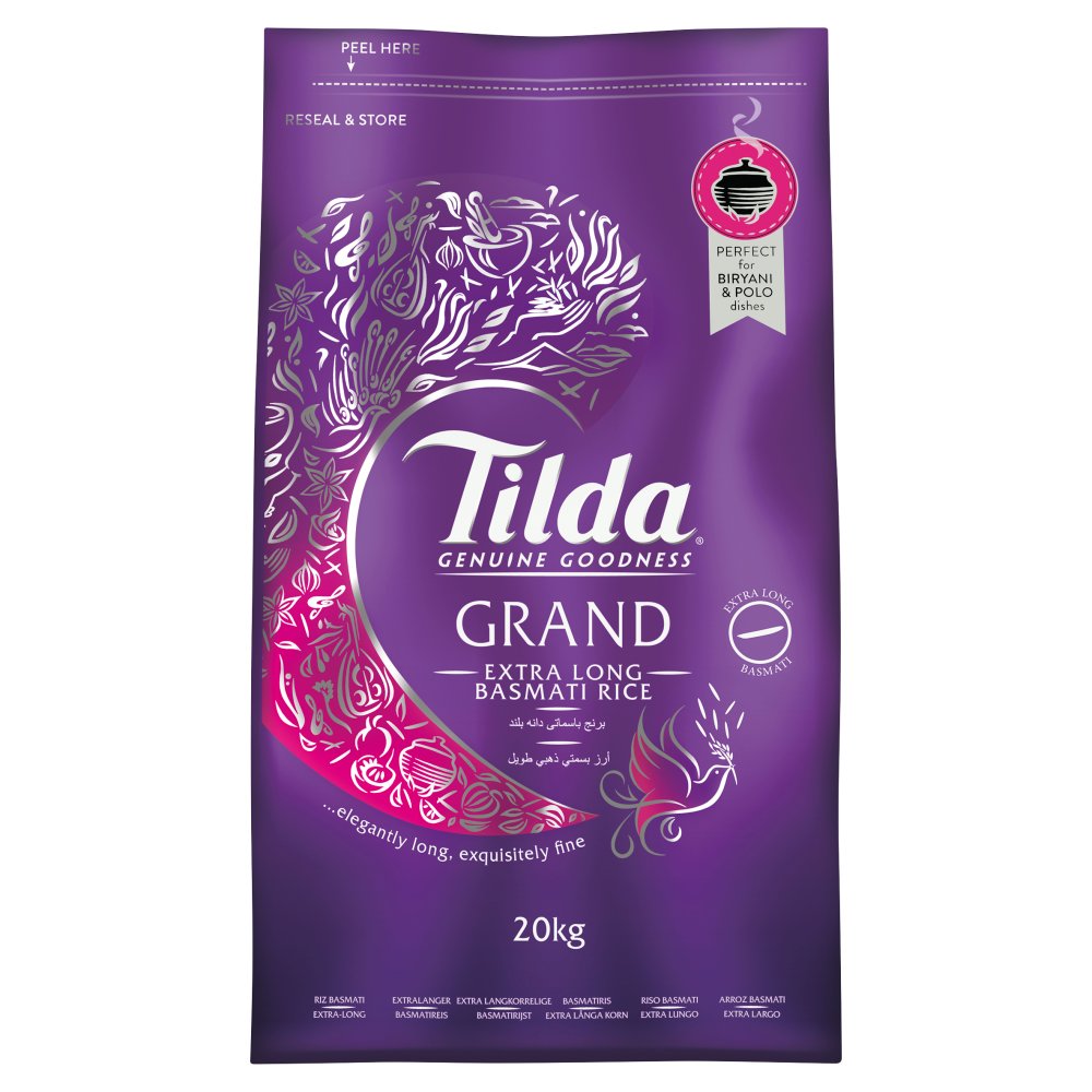 Tilda [Purple Bag]Grand Extra Long Basmati Rice - PM £28.99 (1X20KG) - Aytac Foods Wholesale