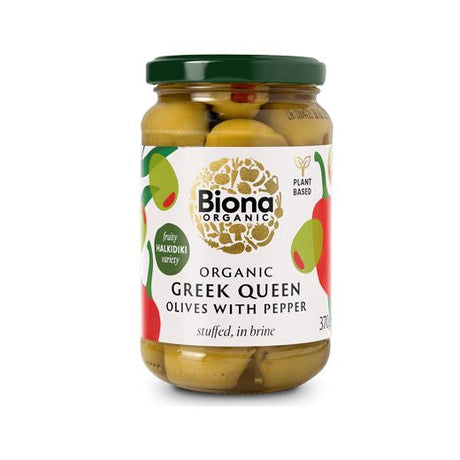 Gd Biona Organic Greek Queen Olives Stuffed With Red Pepper In Brine (370g) product image