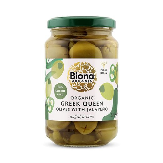 Gd Biona Organic Greek Queen Olives Stuffed With Jalapeño In Brine (370g) product image