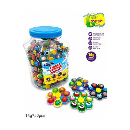 Jellyman Finger Spinner gummy sweets in a 50-piece jar
