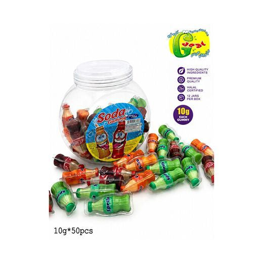 Jellyman Soda gummy sweets in a 50-piece jar