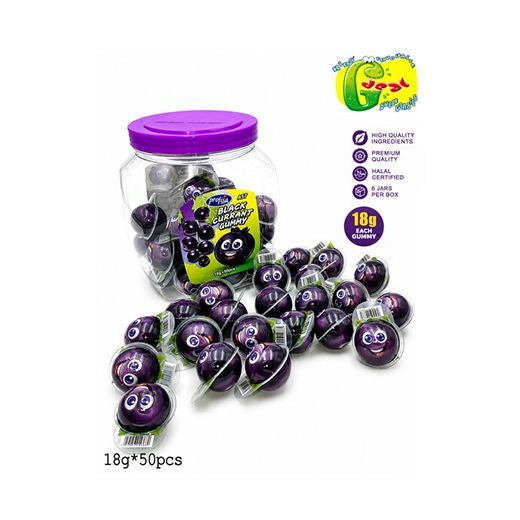 Jellyman Blackcurrant gummy sweets in a 50-piece jar