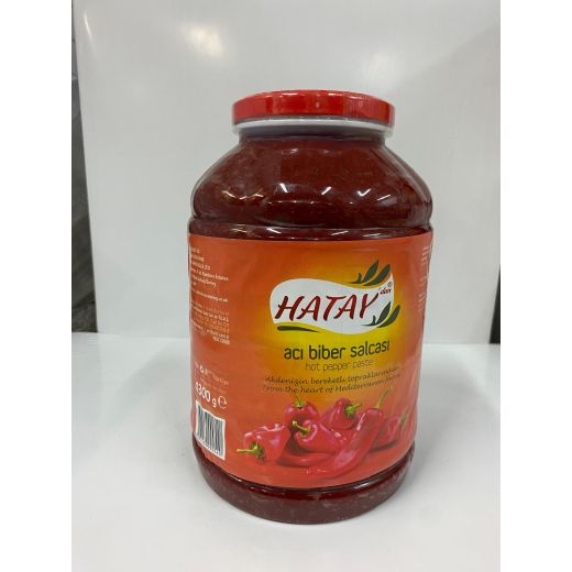 Hatay Pepper Paste Hot (Pet) (Aci Biber Salcasi) 4.3KG (Pack of 4)