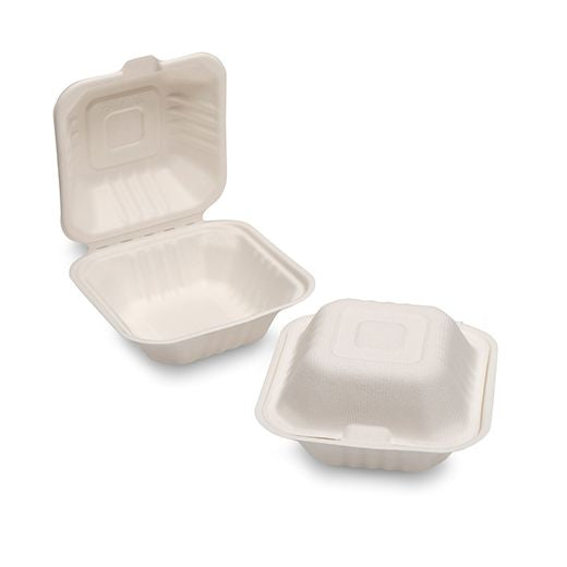 Natural Leaf Bagasse Burger Box (152X152X78Mm/6) White (Hp6)Inc 10Inc 50Pcs