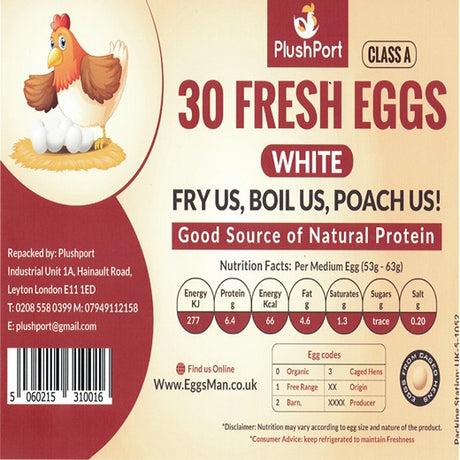 Plushport White Eggs 30 Pack (8X30PCS) - Aytac Foods Wholesale