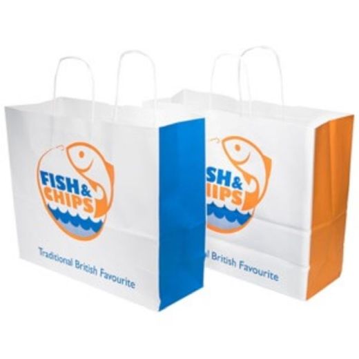 Large Fish & Chips Twisted Handle White Paper Bags 280x170x290mm (Pack of 100)