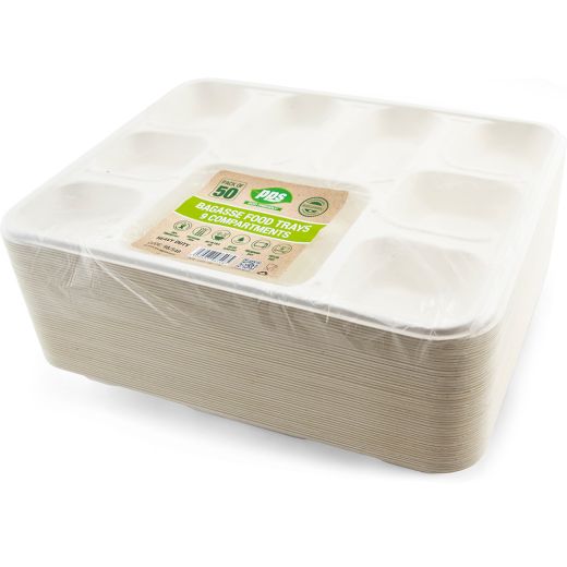 Pps Bagasse 9 Compartment Tray 50PCS (Pack of 4)