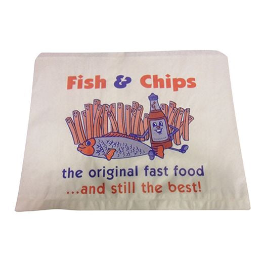 14 X 11 Majestic White Kraft Paper Bags - Ptd Fish & Chips 500Pcs