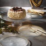 Fecra Loren 7 Piece Glass Serveware 21Cm Plates Set With Cake Stand Gold