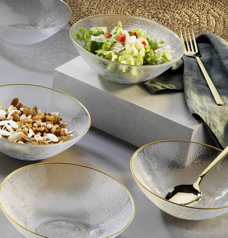 Fecra Jasmin Glass Set Of 6 Dessert/Salad Bowls 17Cm Clear Gold