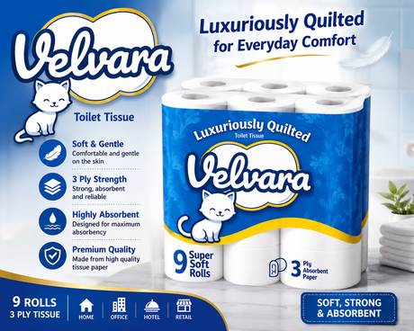 Velvara Toilet Tissue 3PLY 9 Rolls (80GR)