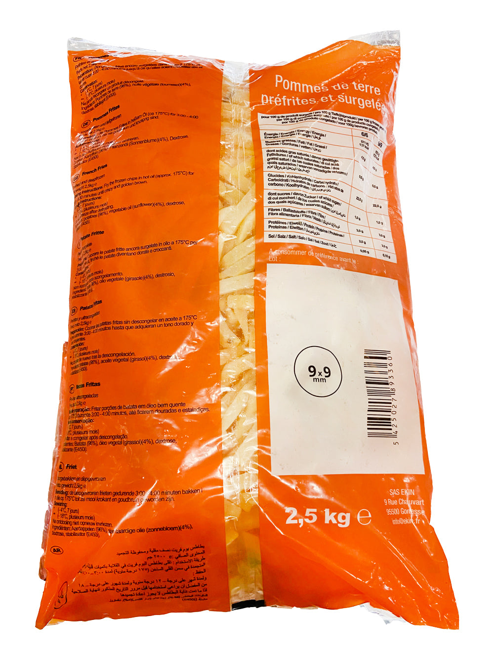 Ekin Original Fries 9mm Cut 2.5kg (Orange Bag, Pack of 4)