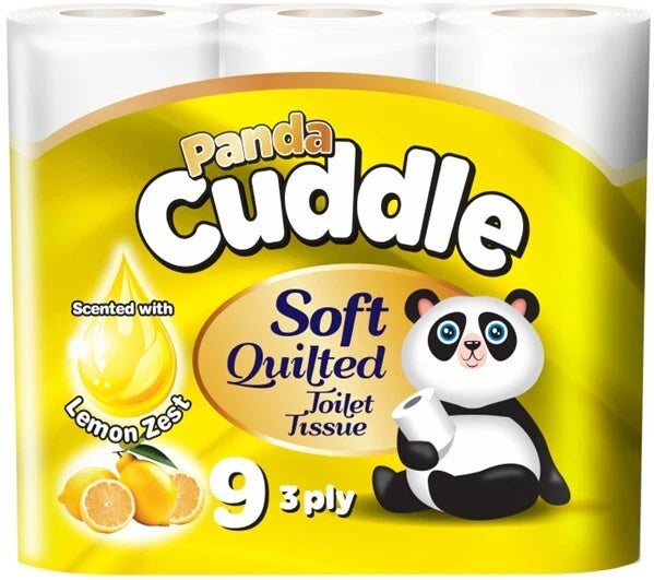 Panda Cuddle Toilet Tissue 3 Ply Lemon 9 Rolls (Pack of 5)